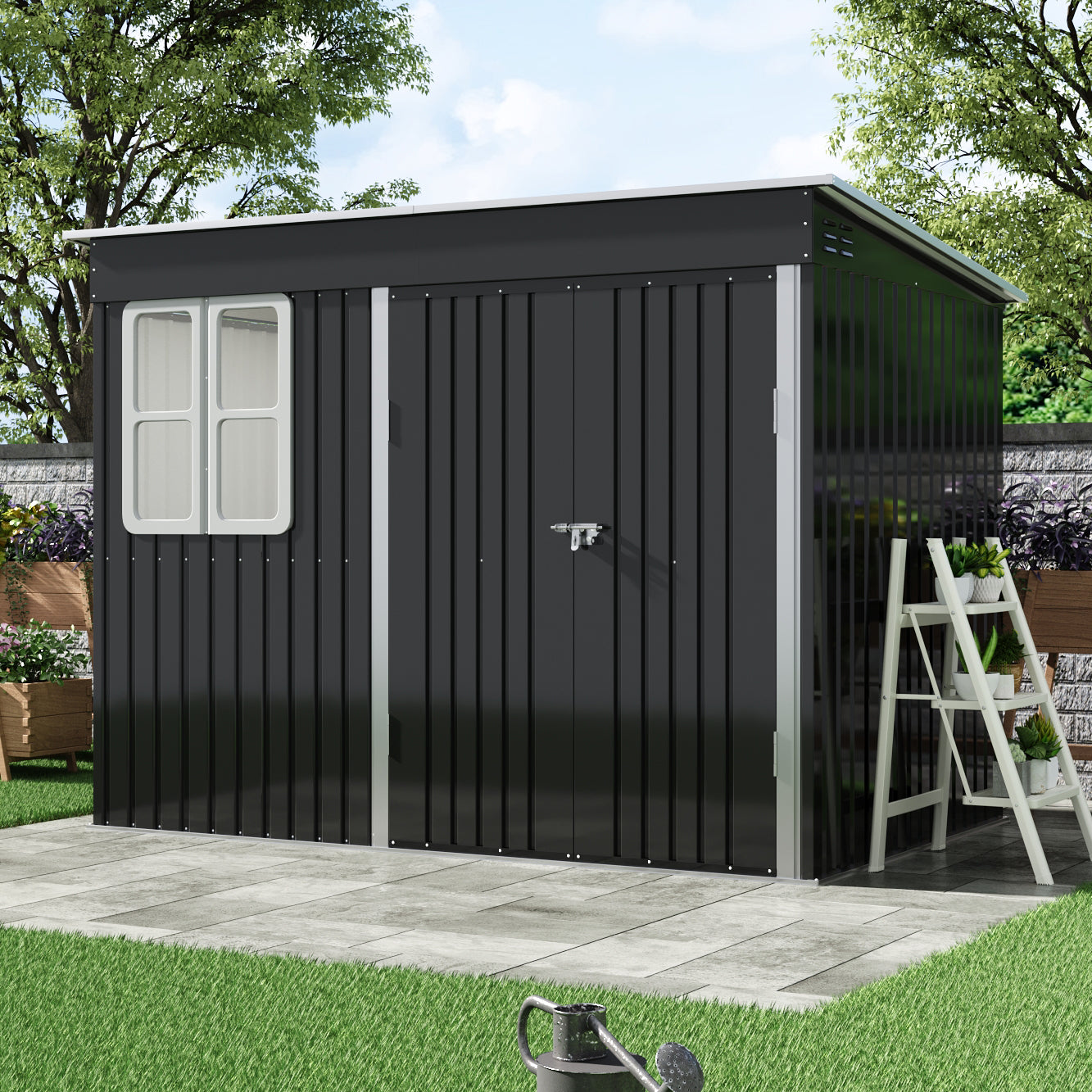 9x6ft charcoal black outdoor garden storage shed with gable roof – spacious and stylish tool storage solution